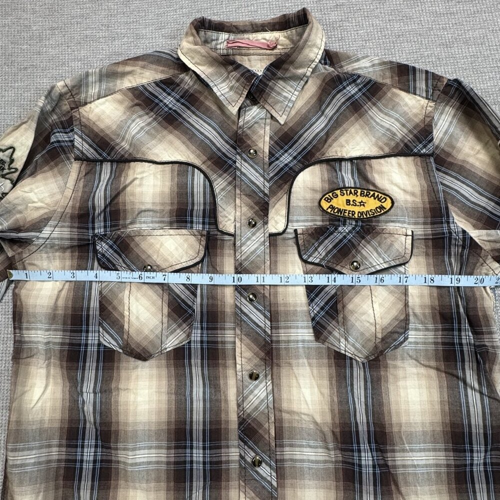Big Star Mens Size M Brown Plaid Western Shirt Matthew Pearl Snaps Long Sleeve - Picture 11 of 15